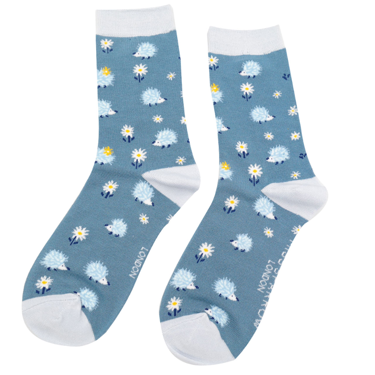 Miss Sparrow Socken Igel + Blumen blau