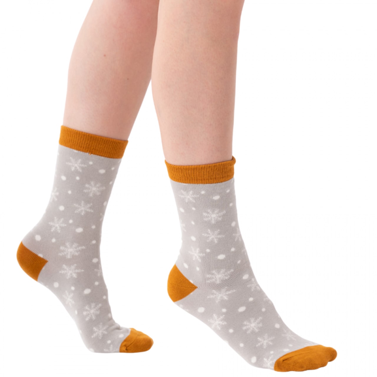 Miss Sparrow Socken Schneeflocken grau Model