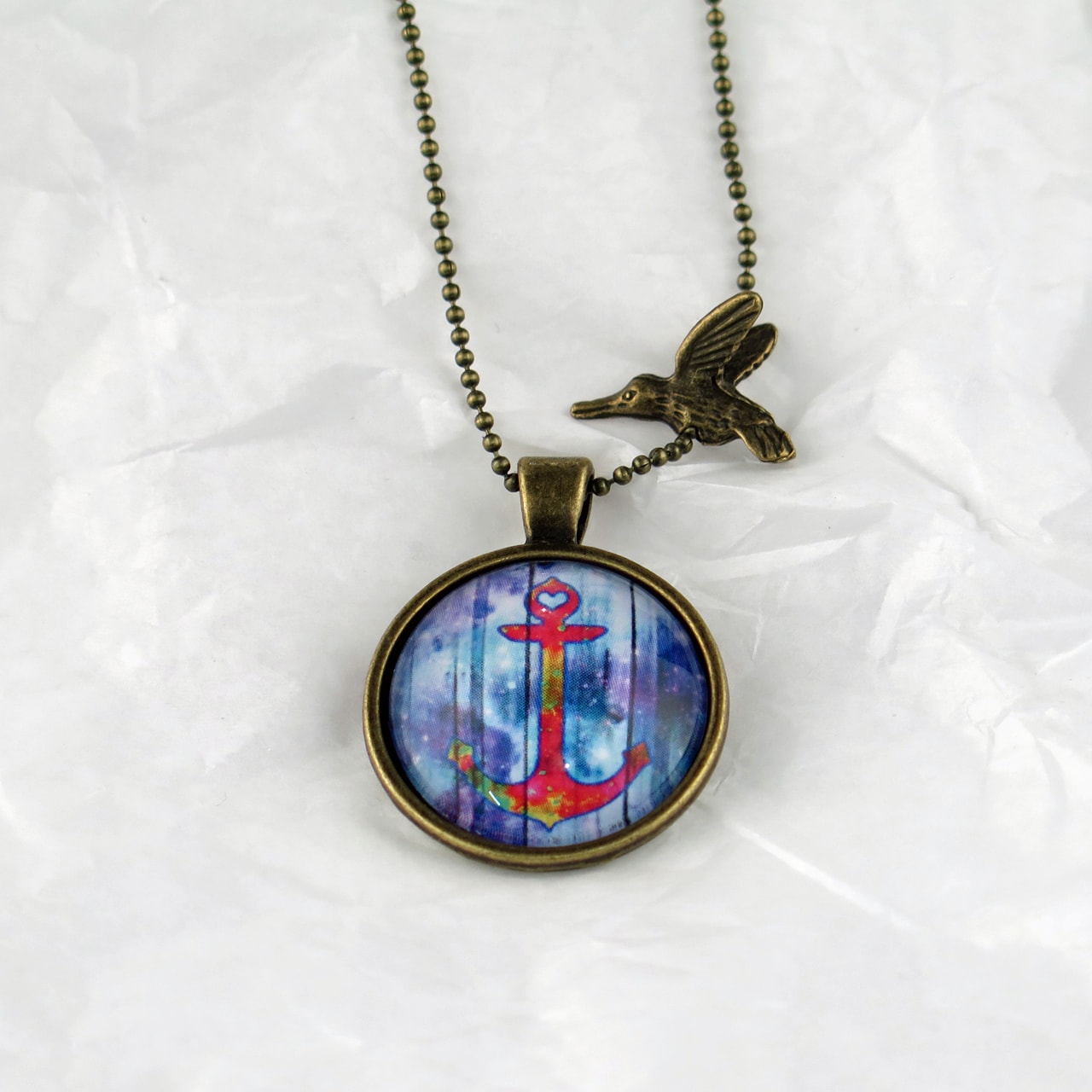 Medaillon-Halskette Anker multicolor gebleicht