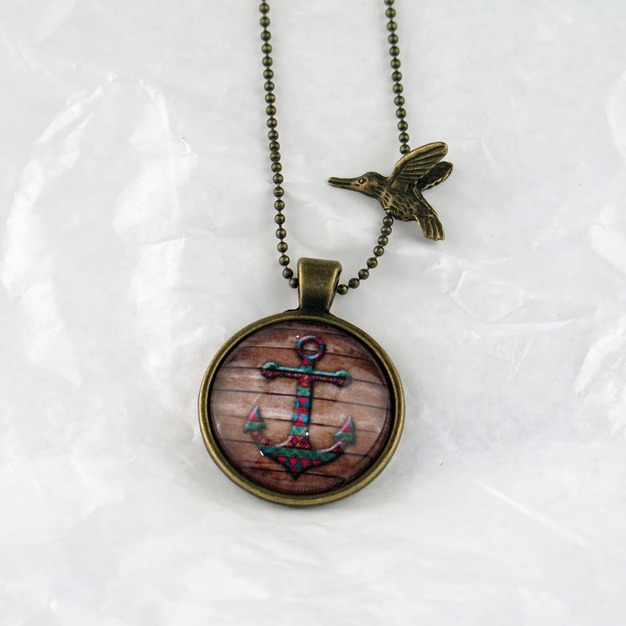 Medaillon-Halskette farbiger Anker / braun