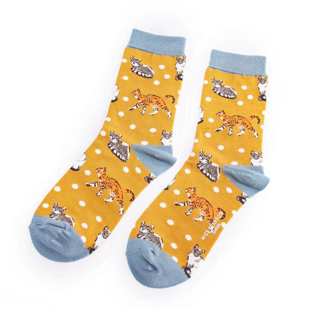 Miss Sparrow Socken Katzen gelb
