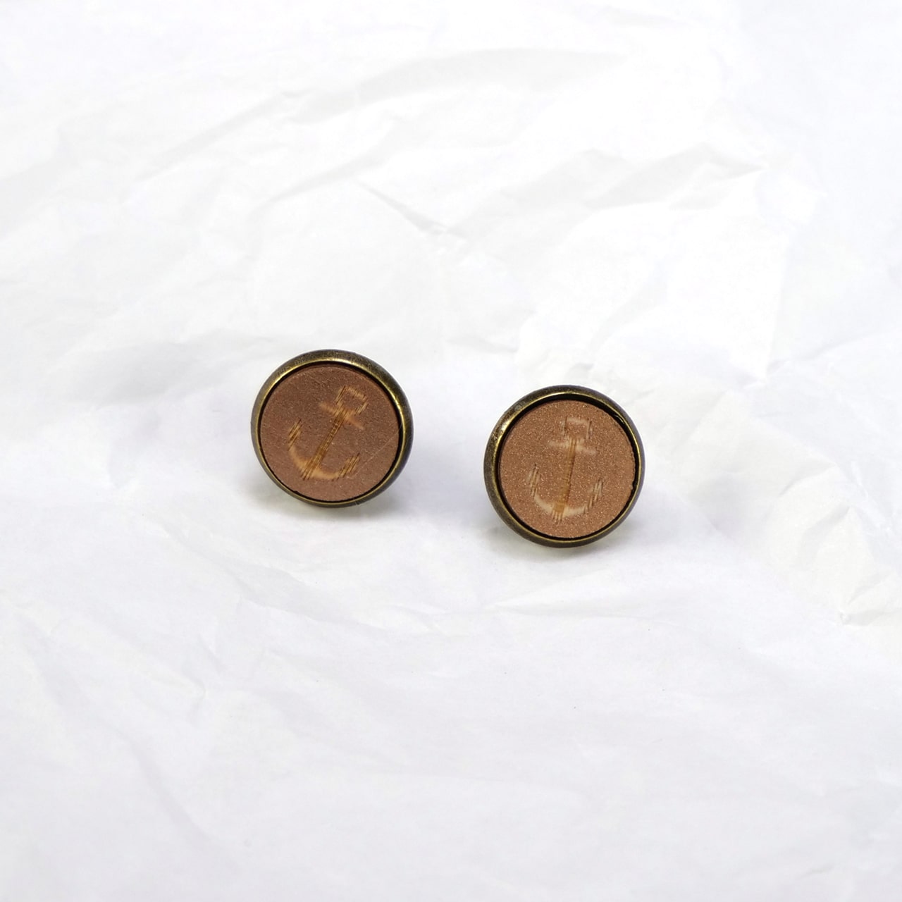 Ohrstecker Holz Anker rotgold