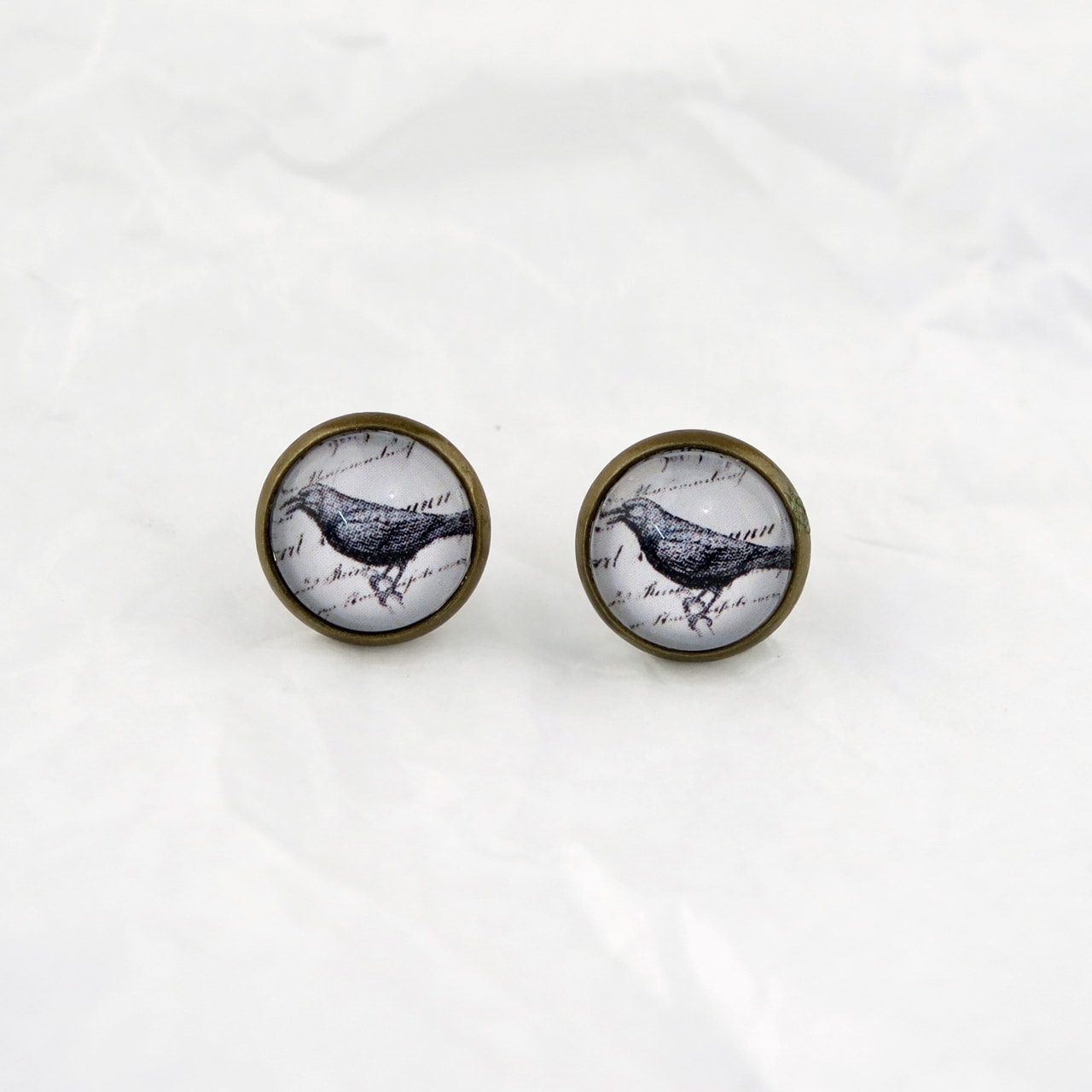 Ohrstecker Cabochon Amsel schwarz-weiss