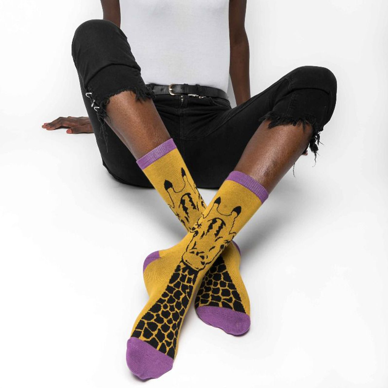 Miss Sparrow Socken Giraffe gelb Model 1