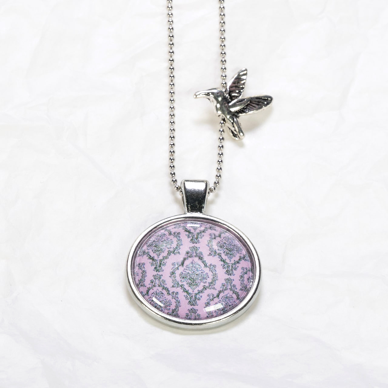 Medaillon-Halskette Blumenmuster Rosa