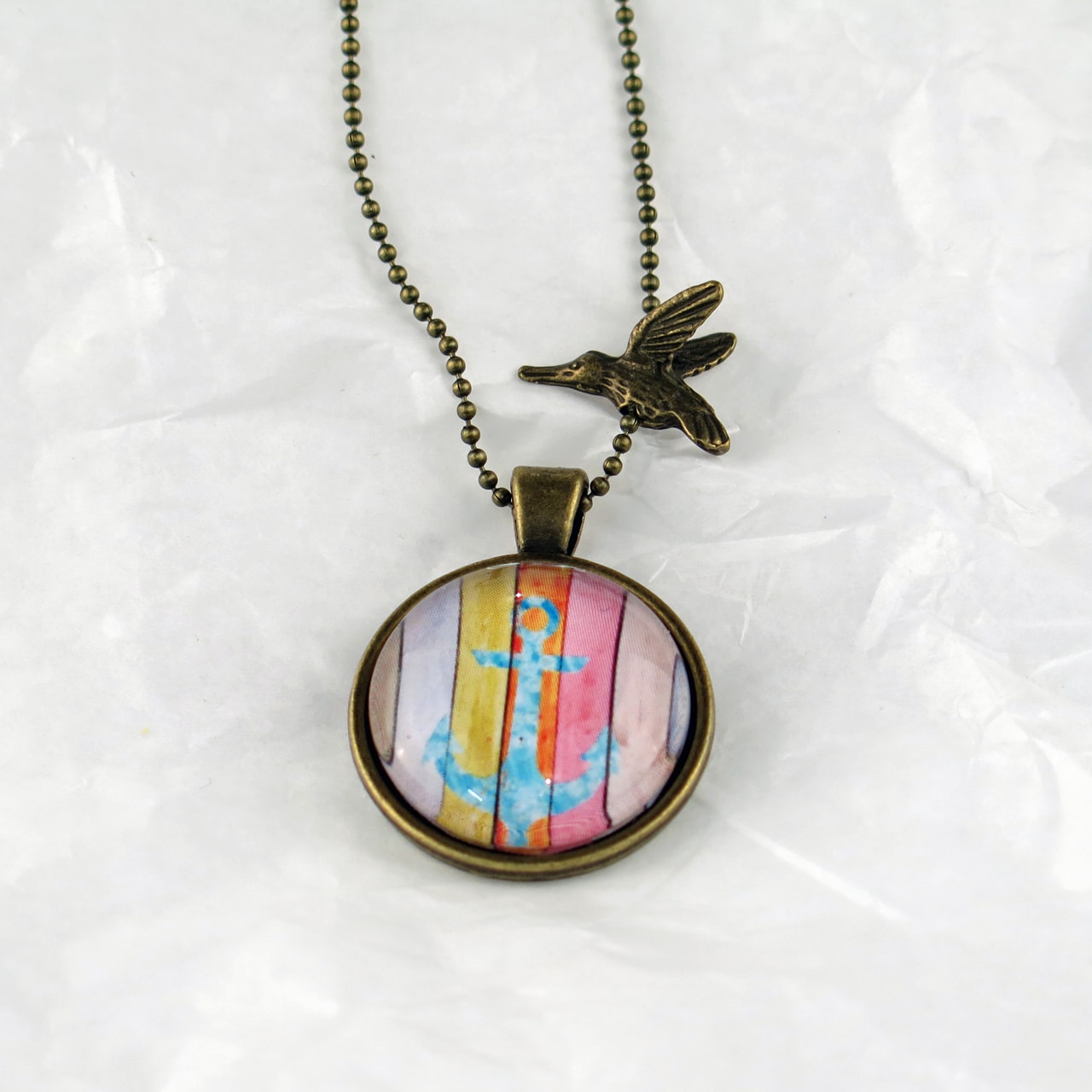 Medaillon-Halskette blauer Anker / multicolor