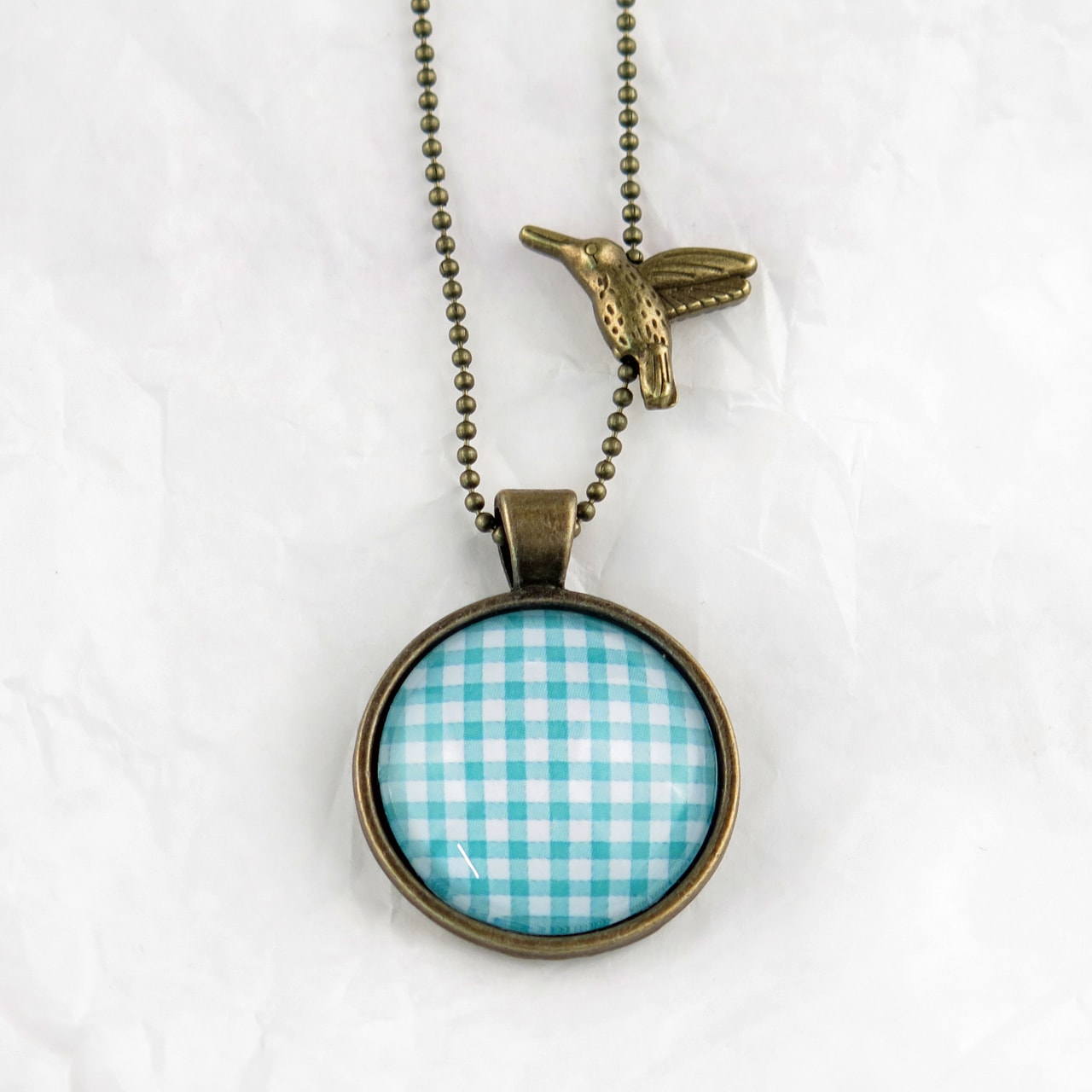 Medaillon-Halskette türkis Karo