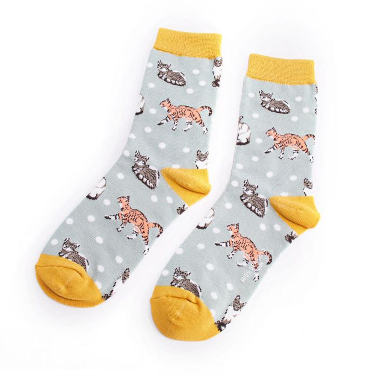 Miss Sparrow Socken Katzen hellblau