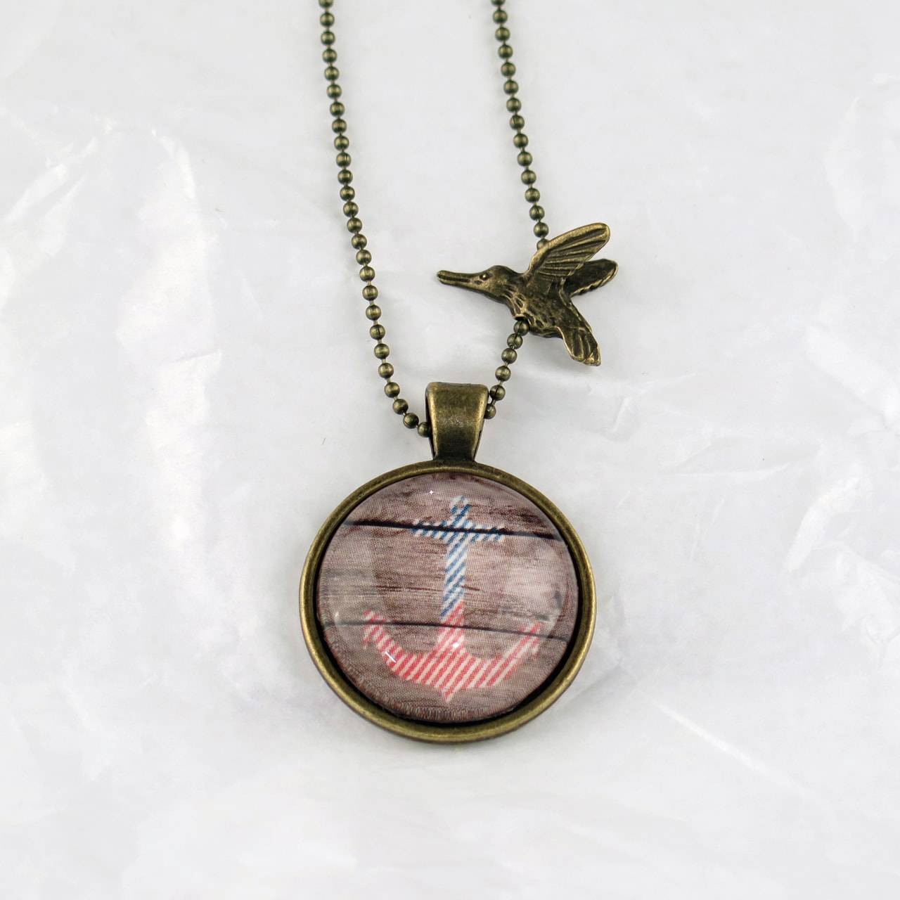 Medaillon-Halskette Anker blau-rot/braun