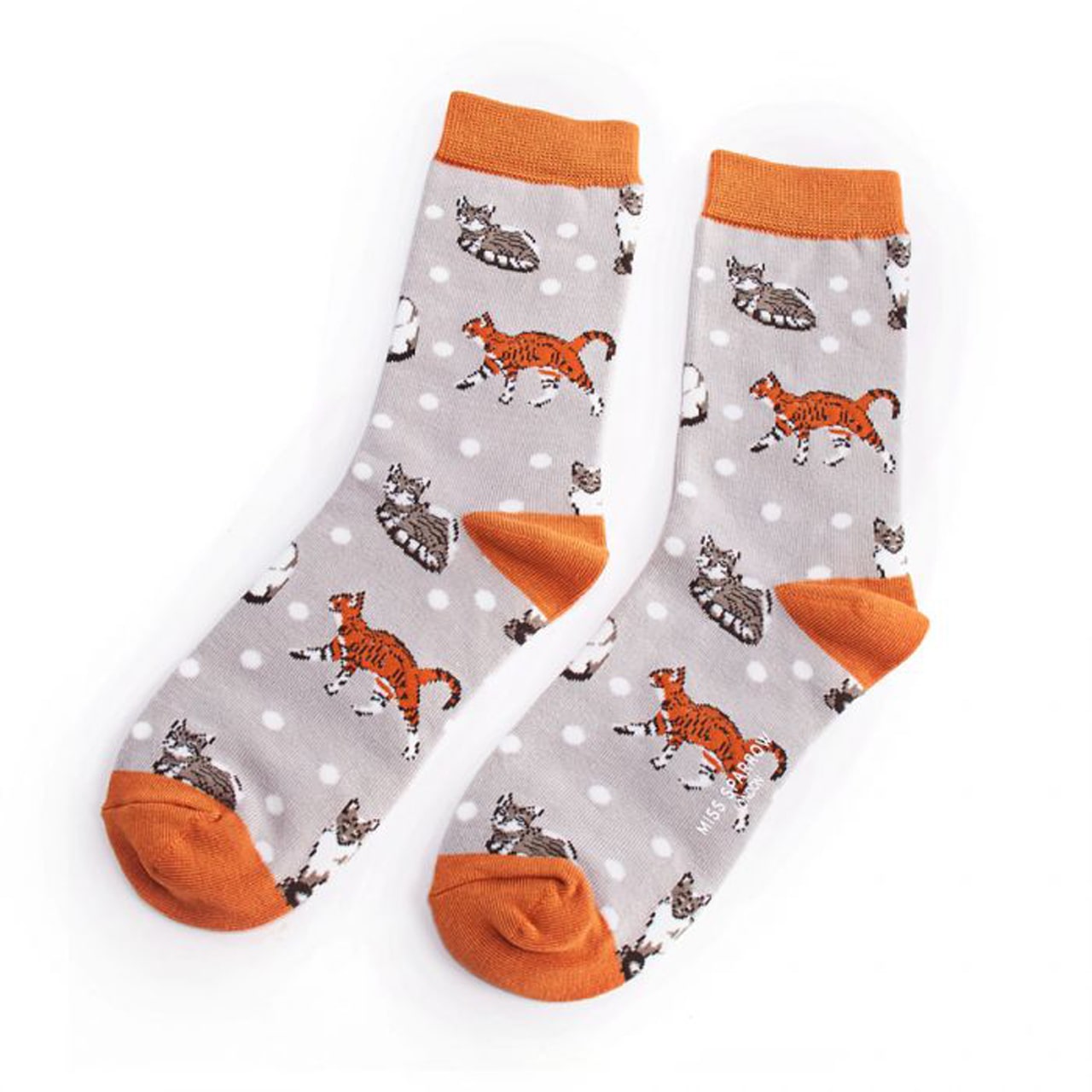 Miss Sparrow Socken Katzen grau
