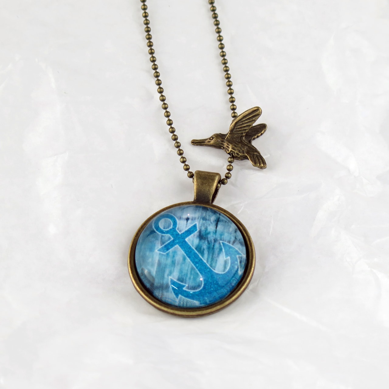 Medaillon-Halskette blau Anker