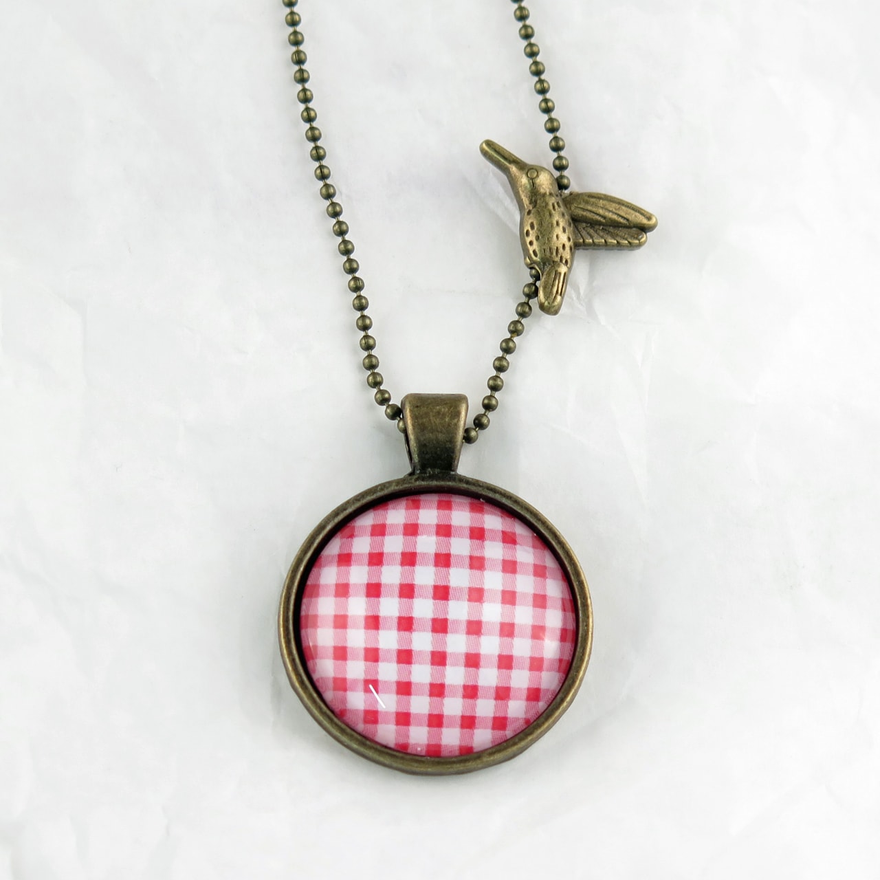 Medaillon-Halskette Karo rot/weiss