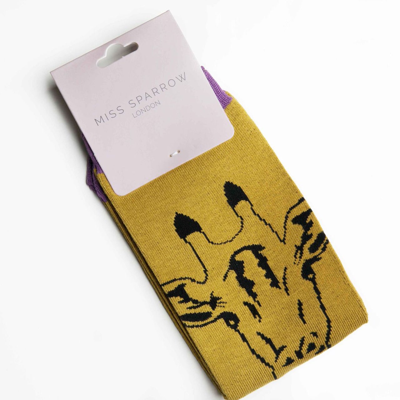 Miss Sparrow Socken Giraffe gelb Label