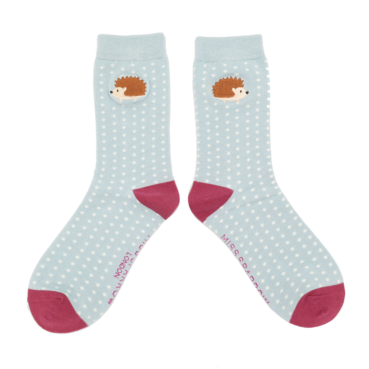 Miss Sparrow Socken Igel gestickt hellblau