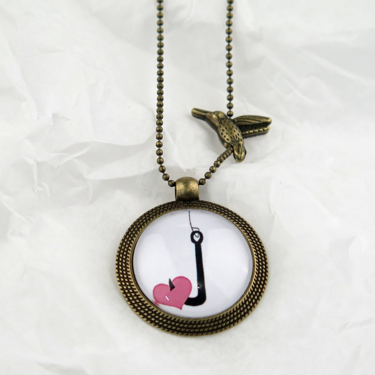 Medaillon-Halskette Angelhaken / Herz