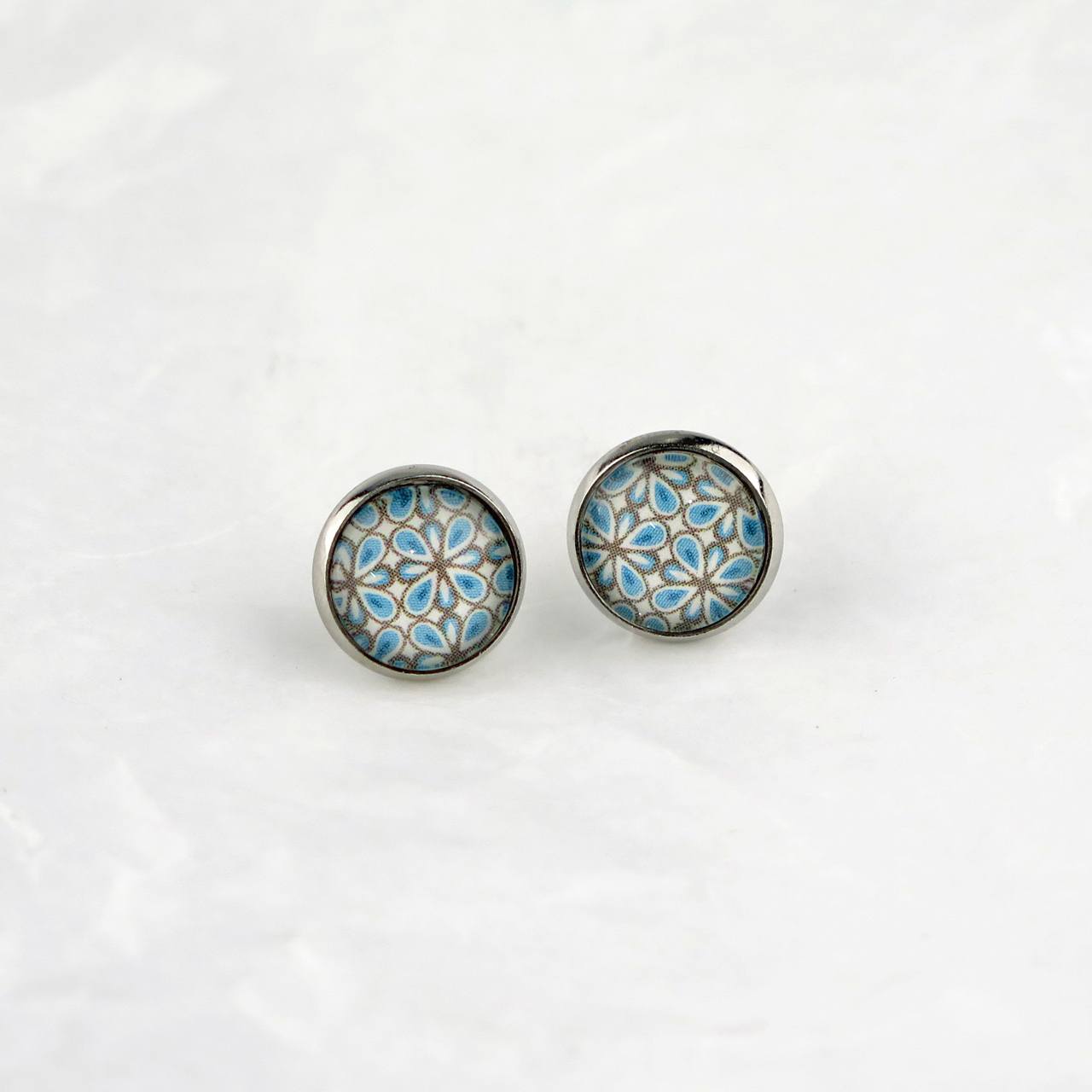 Ohrstecker Cabochon Muster oliv blau