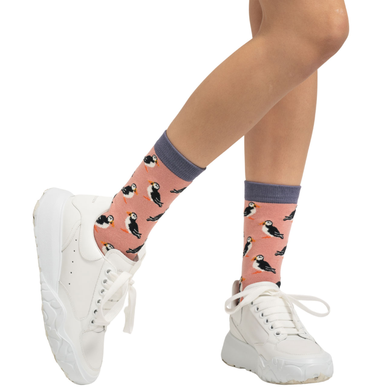 Miss Sparrow Socken Puffins rosa Model