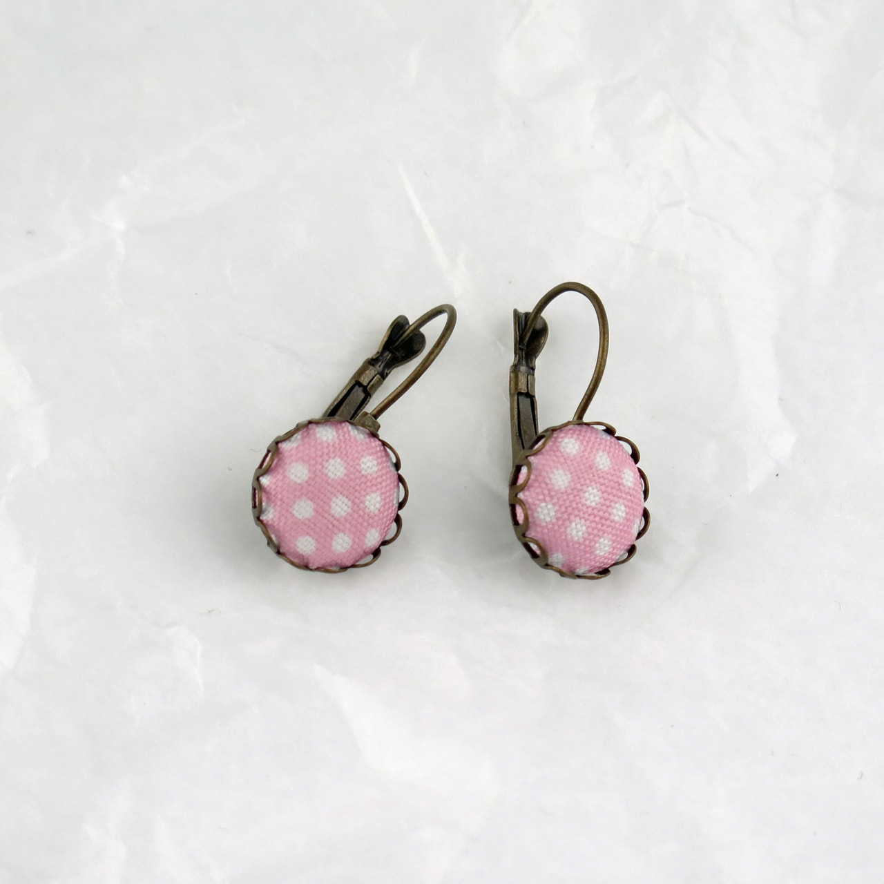 Ohrring Stoff rosa/weisse Punkte