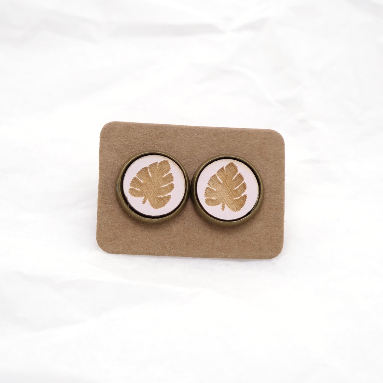 Ohrstecker Holz Blatt rosa