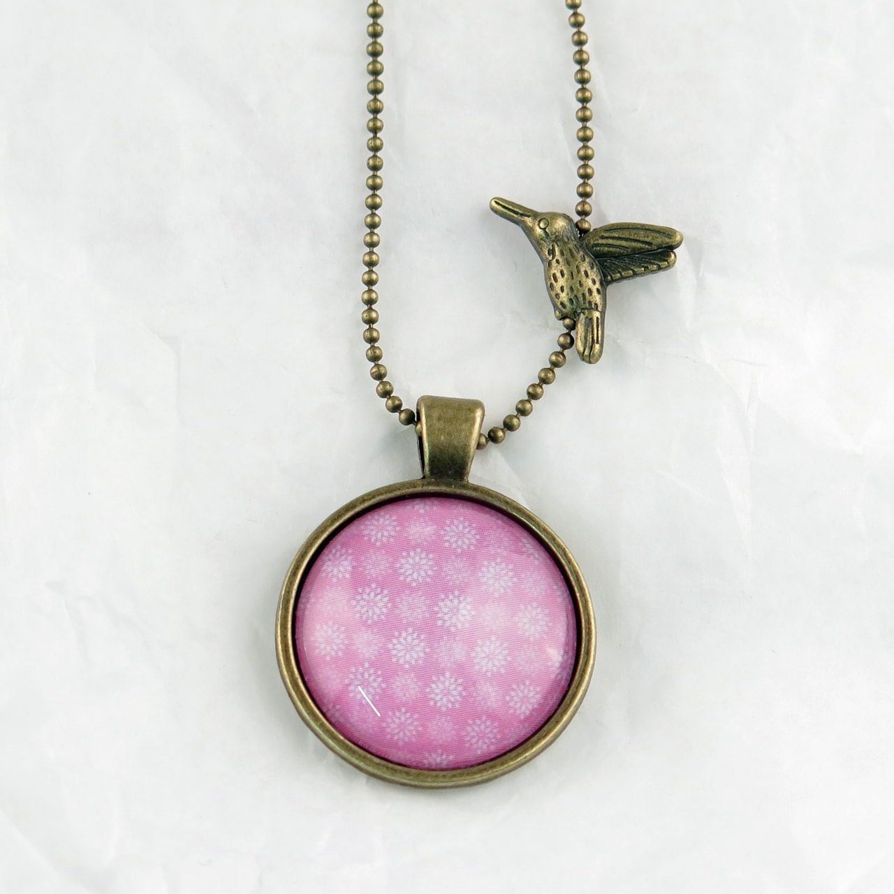 Medaillon-Halskette Sterne pink-weiss