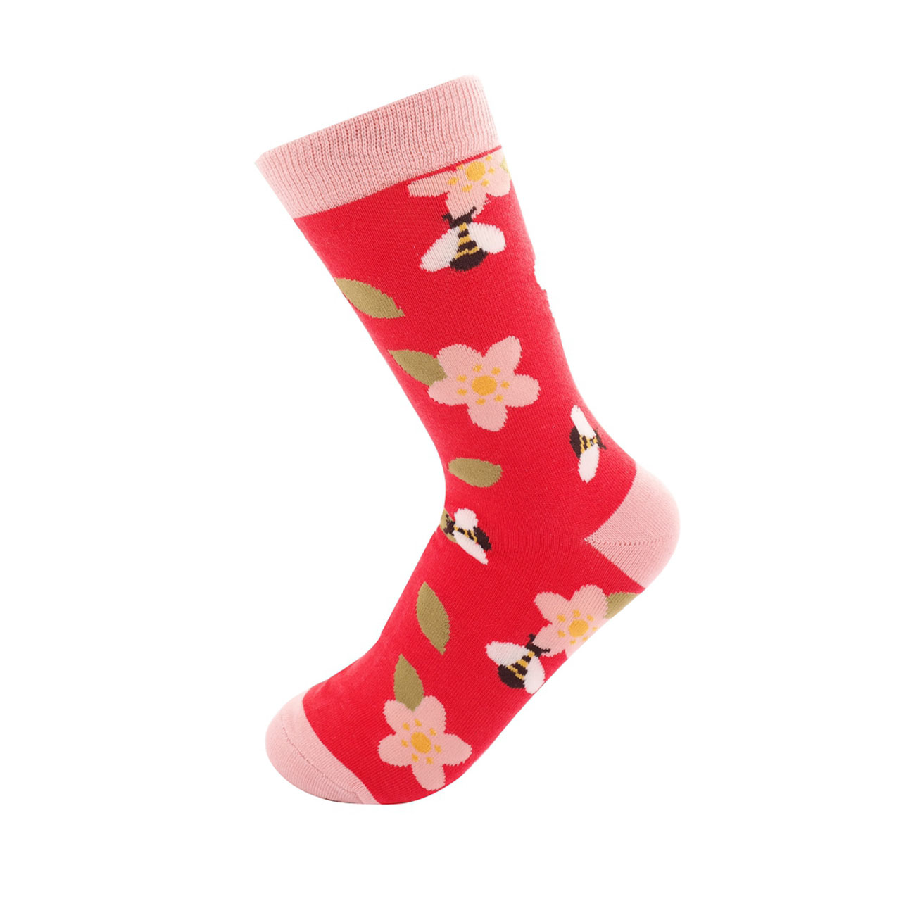 Miss Sparrow Socken Blumen + Bienen angezogen