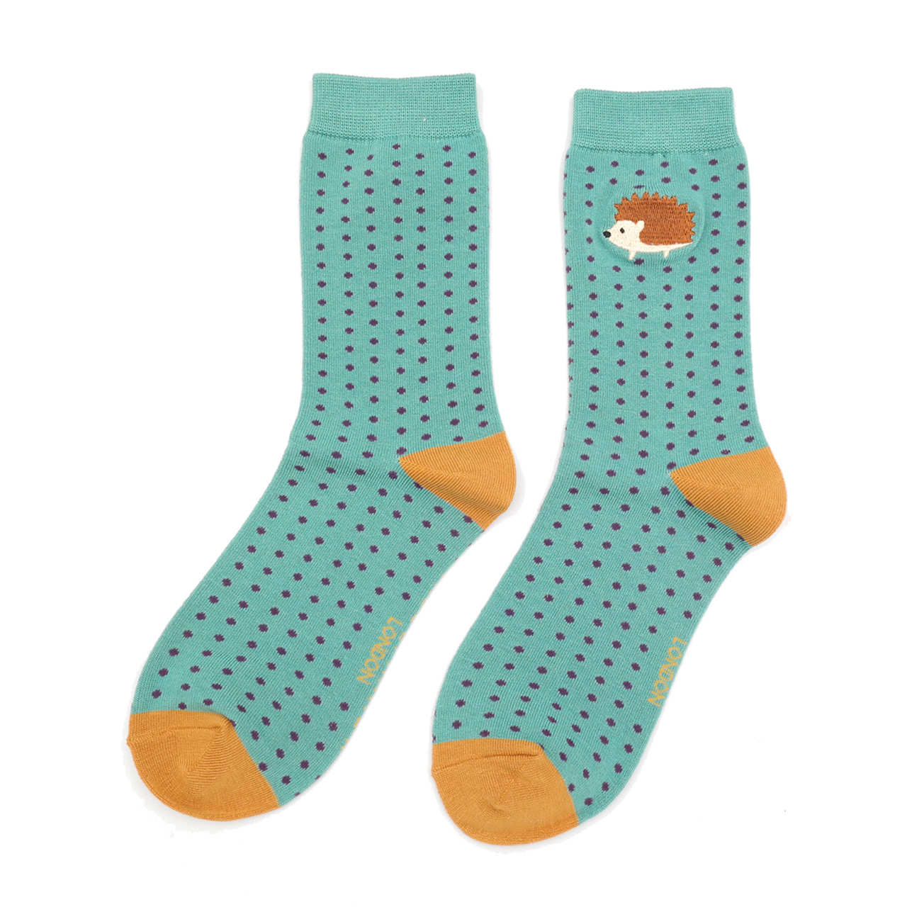 Miss Sparrow Socken Igel gestickt grün